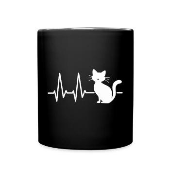 Cute cat graphic with heart line and heart - Full Colour Mug - black - Front
