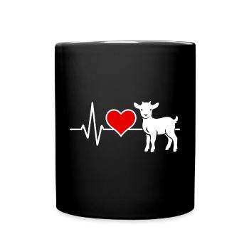 Silhouette de chèvre avec ligne de cœur et cœur rouge - Mug uni - noir - Devant