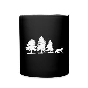 Forest silhouette fox and fir trees - Full Colour Mug - black - Front