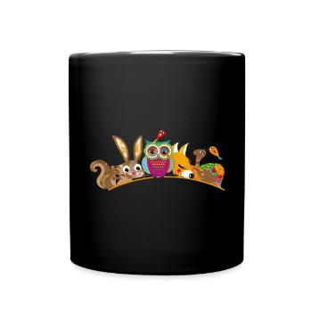 acht niedliche Waldtiere als Banner - Tasse einfarbig - Schwarz - Vorne
