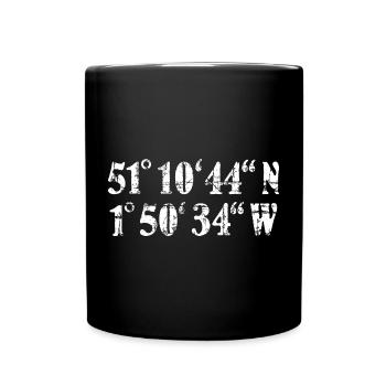 Stonehenge Koordinaten (Vintage/Weiß) - Tasse einfarbig - Schwarz - Vorne