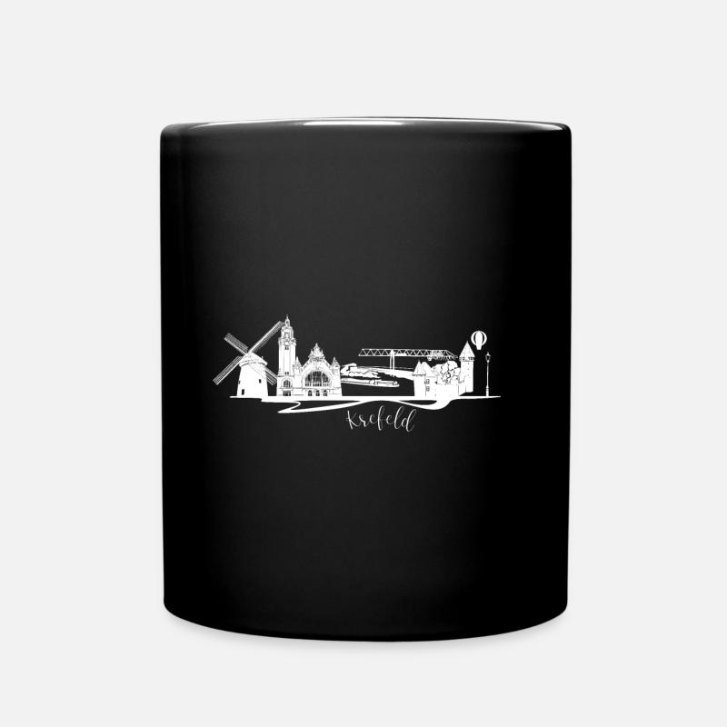 Krefeld skyline with windmill - Full Colour Mug - black
