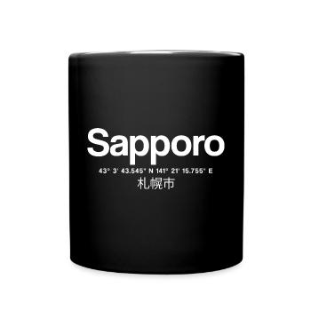 Sapporo Japan Typografie mit Koordinaten - Tasse einfarbig - Schwarz - Vorne