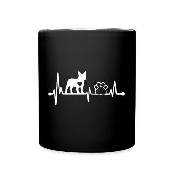 Frenchie Bulldog - Herzschlag EKG - französische - Tasse einfarbig - Schwarz - Vorne
