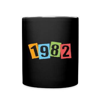 Geboren 1982 – Geburtstag mit großen bunten Zahlen - Tasse einfarbig - Schwarz - Vorne