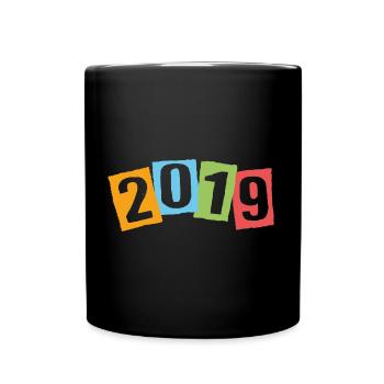Né en 2019 – Anniversaire avec de grands numéros colorés - Mug uni - noir - Devant