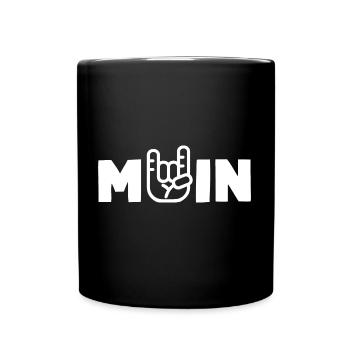 Moin Rock n Roll Norden Gruß Rocker - Tasse einfarbig - Schwarz - Vorne