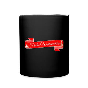 Frohe Weihnachten weißer Text auf rotem Band - Tasse einfarbig - Schwarz - Vorne