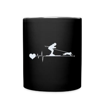Hund Skijöring Skifahren Wintersport Herzschlag Puls - Tasse einfarbig - Schwarz - Vorne