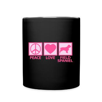Field Spaniel Mom Mama Frauchen Peace Love Spruch - Tasse einfarbig - Schwarz - Vorne