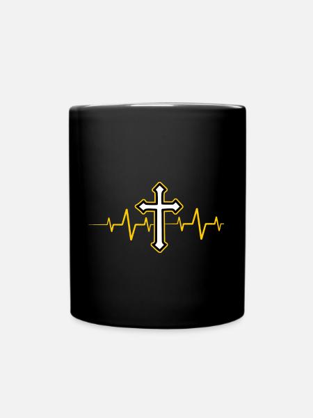 Jesus Herzschlag Christ Gott Religion Kreuz Glaube - Tasse einfarbig - Schwarz