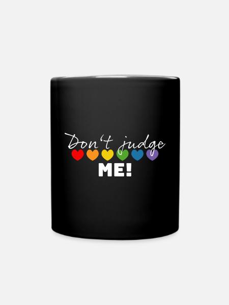 Rainbow heart don't judge me white - Full Colour Mug - black
