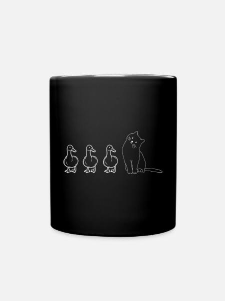 Cute Animals Ducks and Cat - Full Colour Mug - black