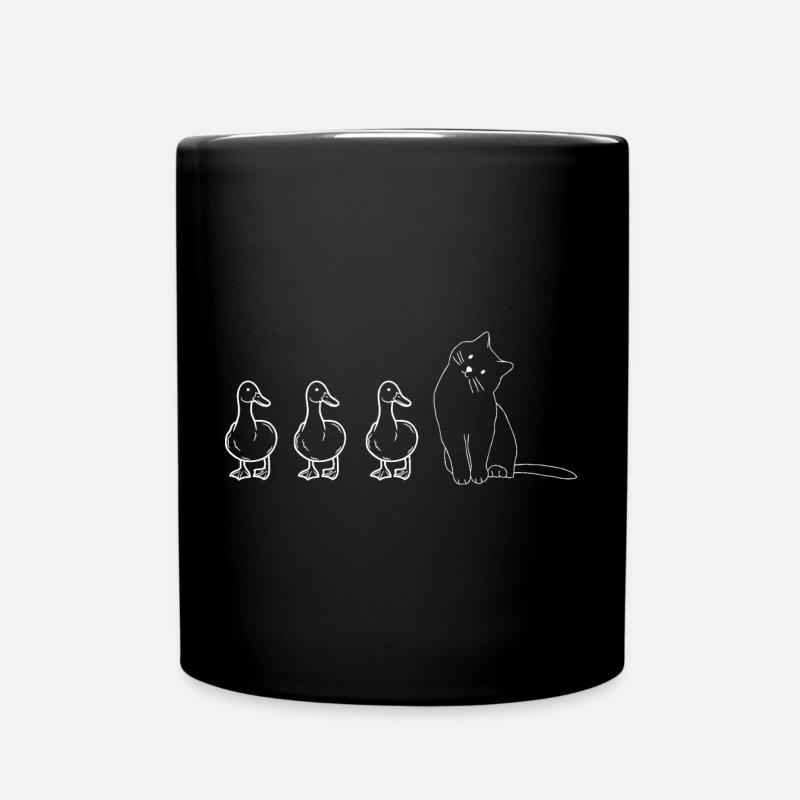Cute Animals Ducks and Cat - Full Colour Mug - black