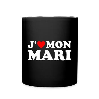 J' aime mon mari cadeau femme mariée coeur rouge - Mug uni - noir - Devant