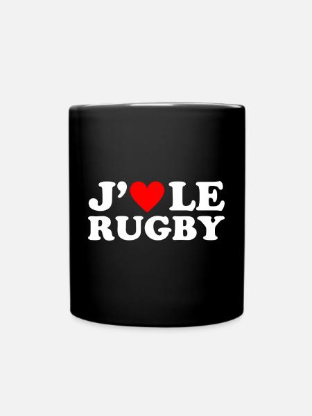 J' aime le rugby cadeau rugbyman coeur rouge - Mug uni - noir
