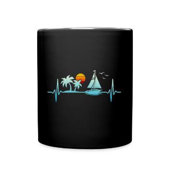 Sailing Ship Cruise Vacation Heartbeat - Full Colour Mug - black - Front