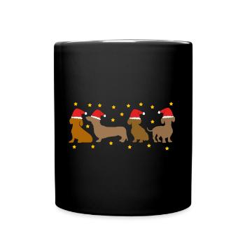 Teckel comme Père Noël Père Noël avec casquette rouge - Mug uni - noir - Devant
