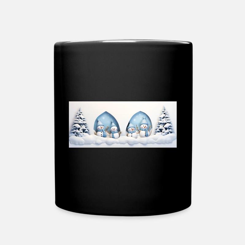 Petit bonhomme de neige avec sapins de noël - Mug uni - noir