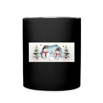 2 kleine Schneemänner - Tasse einfarbig - Schwarz - Vorne