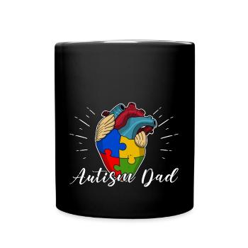 Autism Dad Heart Puzzle Piece Men Women Children - Full Colour Mug - black - Front