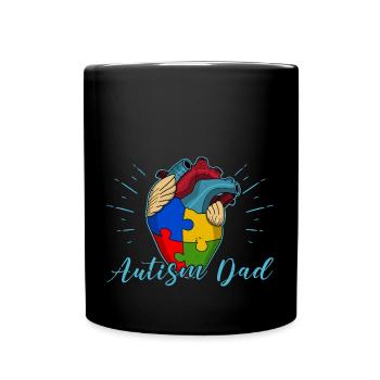 Autism Dad Heart Puzzle Piece Men Women Children - Full Colour Mug - black - Front