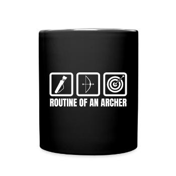 Routine eines Bogenschützen - Tasse einfarbig - Schwarz - Vorne