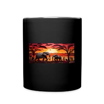 Sunset over savanna - elephants - Full Colour Mug - black - Front