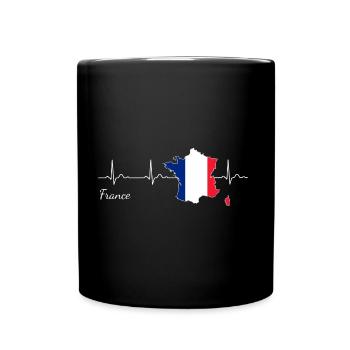Frankreich France Herzschlag Heartbeat Geschenk - Tasse einfarbig - Schwarz - Vorne