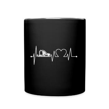 Feuerwehr Herzschlag Helm Notruf Herzfrequenz EKG - Tasse einfarbig - Schwarz - Vorne