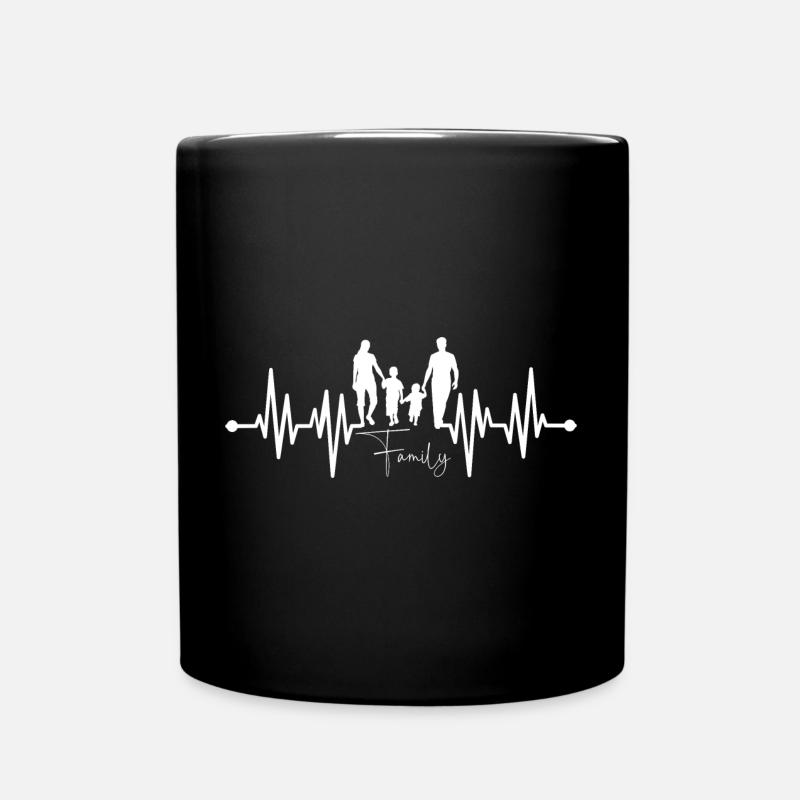 Silhouette de coeur familial avec pouls - Mug uni - noir