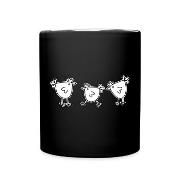 3 Hühner Hennen Federvieh - Tasse einfarbig - Schwarz - Vorne