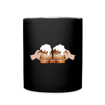 two filled beer mugs To toast Cheers - Full Colour Mug - black - Front