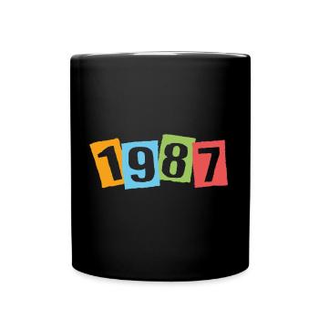 Born in 1987 – Birthday with big colorful numbers - Full Colour Mug - black - Front