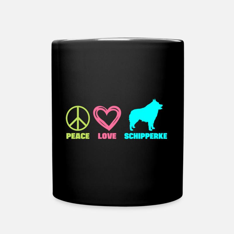 Schipperke Hund Mom Mama Peace Love Sprüche - Tasse einfarbig - Schwarz