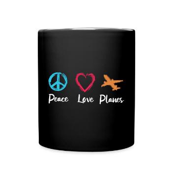Frieden Liebe Flugzeuge - Tasse einfarbig - Schwarz - Vorne