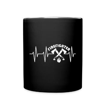 firefighter logo firefighter symbol heartbeat hero - Full Colour Mug - black - Front