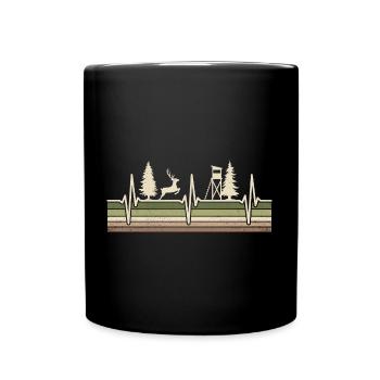 Chasse, Heartbeat, Chasseur, Forestier, Permis de chasse, Red Deer - Mug uni - noir - Devant