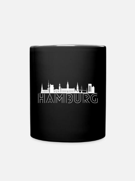 Hamburg Panorama. Hamburg Silhouette. - Tasse einfarbig - Schwarz