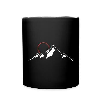 Purpurrote Sonne über den Alpengipfeln - Tasse einfarbig - Schwarz - Vorne