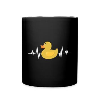 Humorvolle Gummiente mit Herzschlaglinie - Tasse einfarbig - Schwarz - Vorne