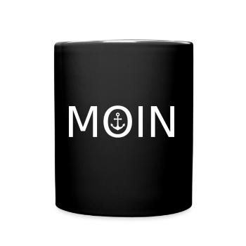 Moin mit Anker, maritim - Tasse einfarbig - Schwarz - Vorne