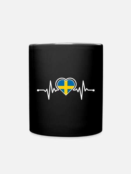 Schweden Flagge Herz Herzschlag Design - Tasse einfarbig - Schwarz