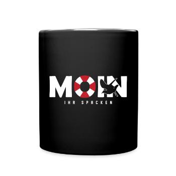 Lustiger Spruch " Moin Ihr Spacken " - Tasse einfarbig - Schwarz - Vorne