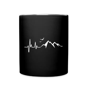 Heartbeat - Mountains - Hiking - ECG - Full Colour Mug - black - Front