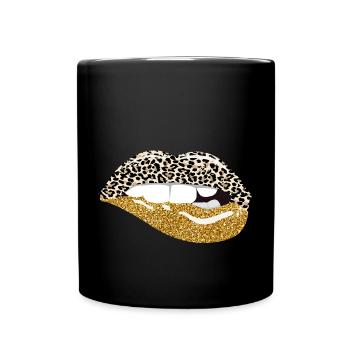 Lip Kiss Leopard Print - Full Colour Mug - black - Front