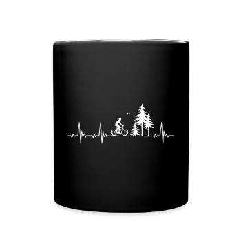 Radfahrer Herzschlag mit Fahrrad und Wald Geschenk - Tasse einfarbig - Schwarz - Vorne