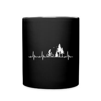 Radfahrerin Herzschlag Fahrrad und Wald Geschenk - Tasse einfarbig - Schwarz - Vorne