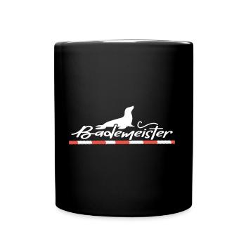 Schwimmer Bademeister am Beckenrand Schwimmbad - Tasse einfarbig - Schwarz - Vorne