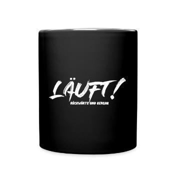 Läuft! - Rückwärts und bergab - Tasse einfarbig - Schwarz - Vorne